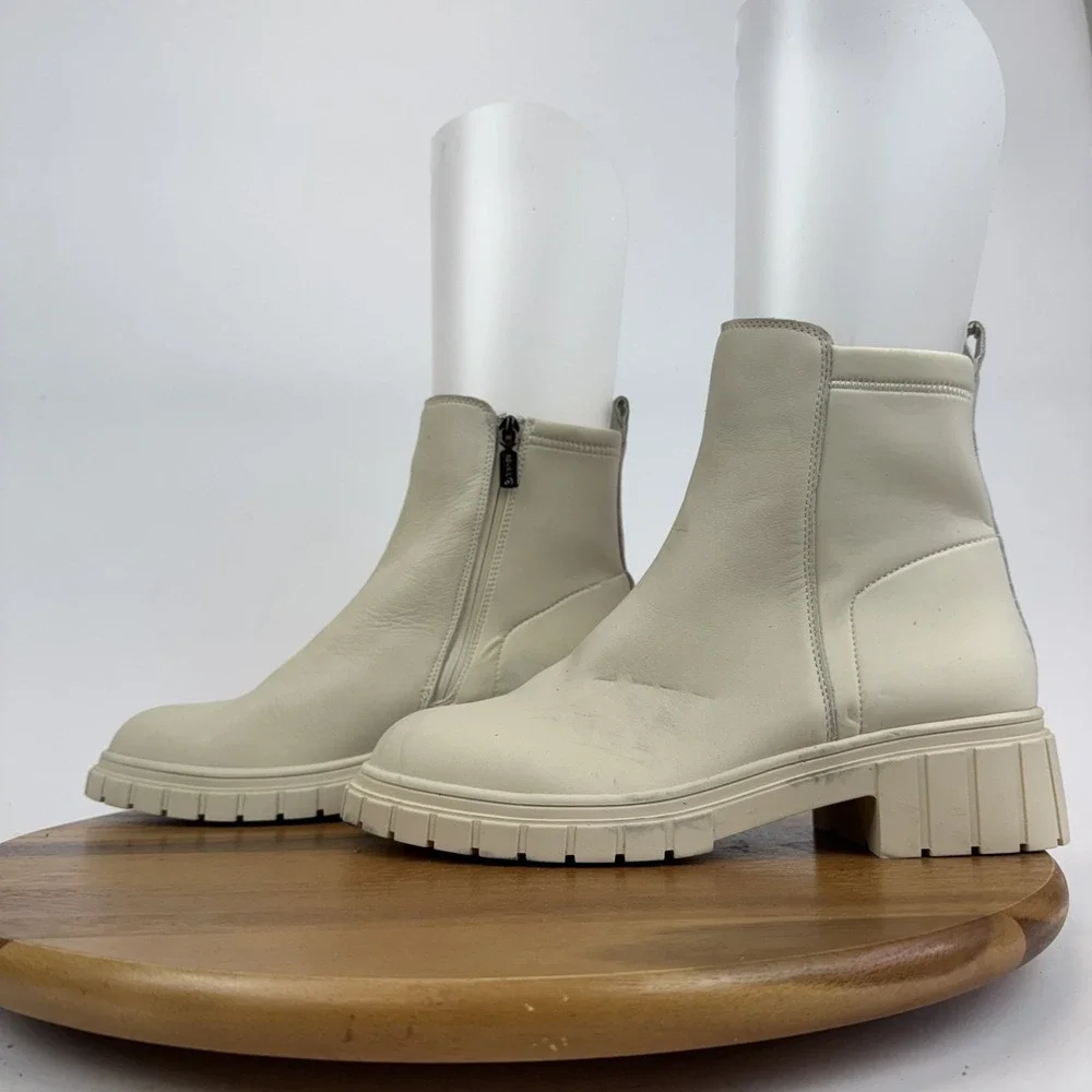 Womens Blondo Prestly Ivory Leather Waterproof Casual Ankle Boots‎ Size 11 M GUC